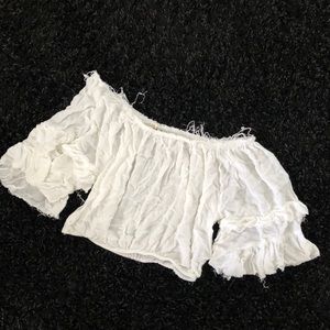 F21 Off the Shoulder Frayed Top